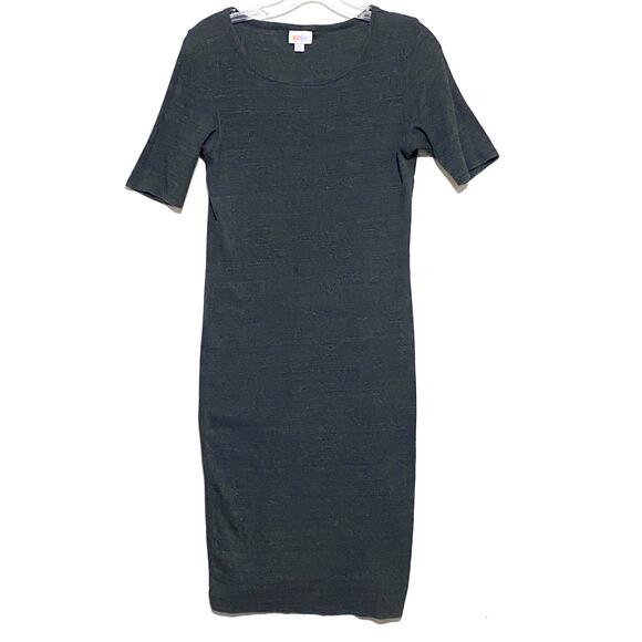 LuLaRoe Ribbed Charcoal Julia Bodycon Midi Dress M Normcore Quiet Luxury Casual - Picture 1 of 7
